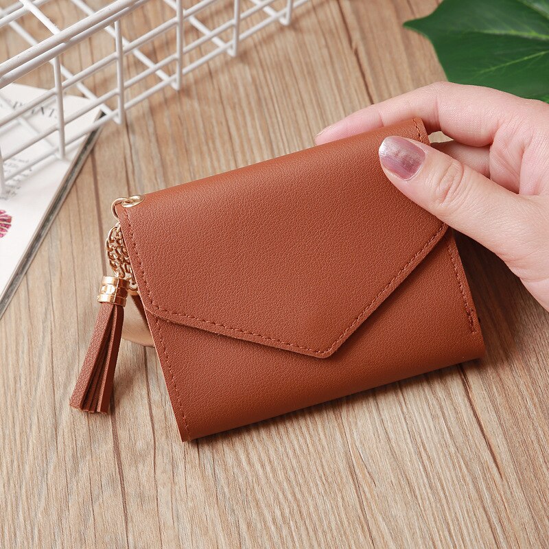 walet for women hasp envelope portwel damski ladies wallet tassels women's clutch purse female leather billeteras para mujer: short  Brown