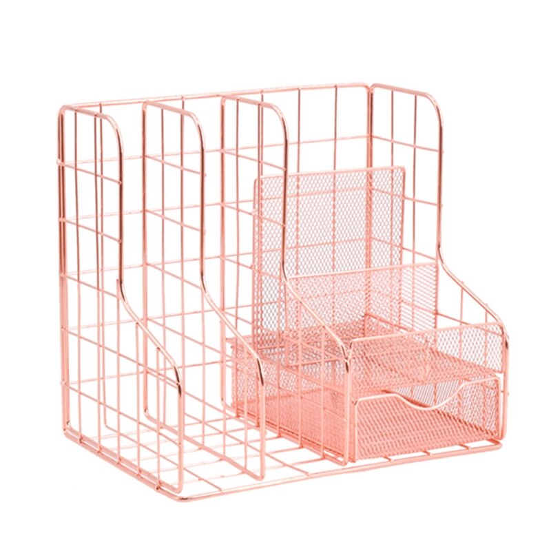 Hollow-out File Folder Rose Gold Magazine File Holder Multiple Compartments Desktop Vertical File Organizer