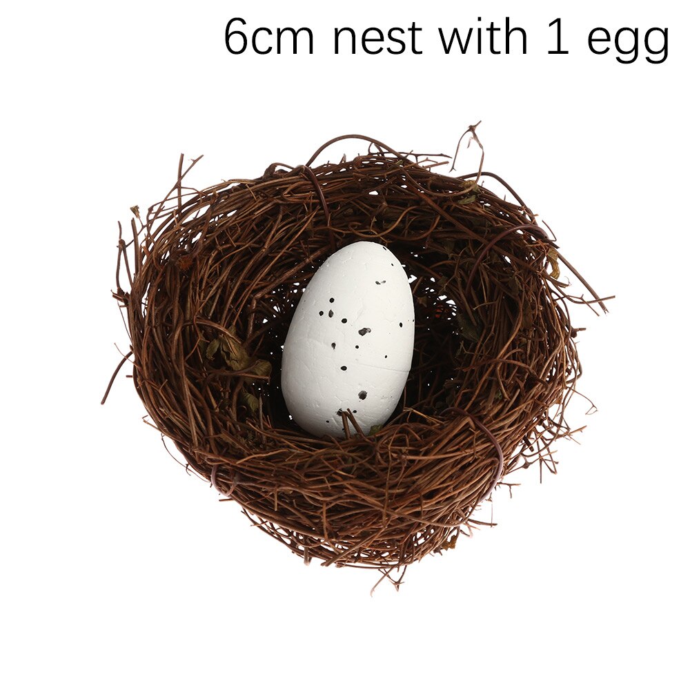 1PC Cute Handmade Vine Brown Bird Nest House Nature Craft Home Decoration: 6cm nest with 1 egg