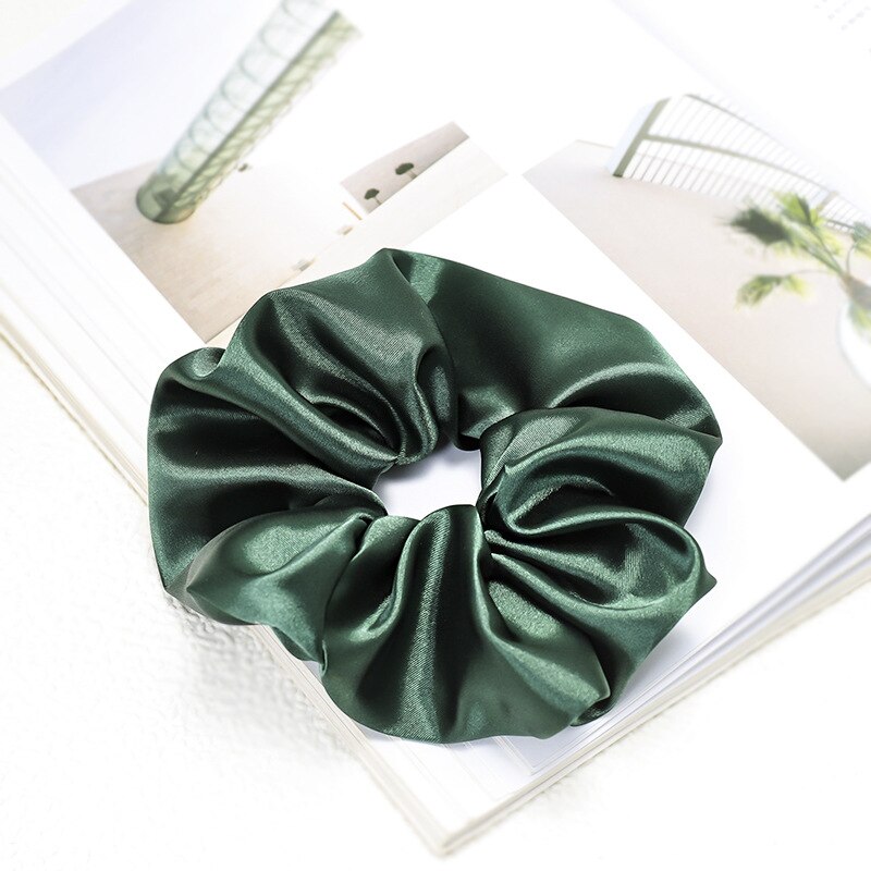 fast silke sateng hår scrunchie pakke kvinner jenter elastiske hårbånd tilbehør gumki gjøre wlosow: D485 mørkegrønne