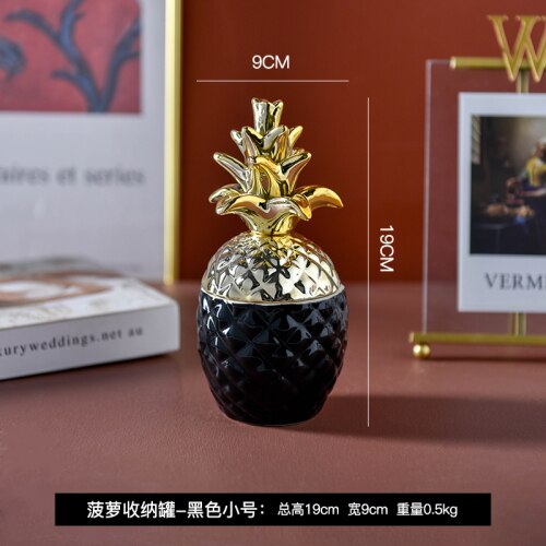Northern Europe Ceramic Pineapple Storage Tank Window Shooting Props Light Luxury Gold Plating Storage Tank Decoration: Black S