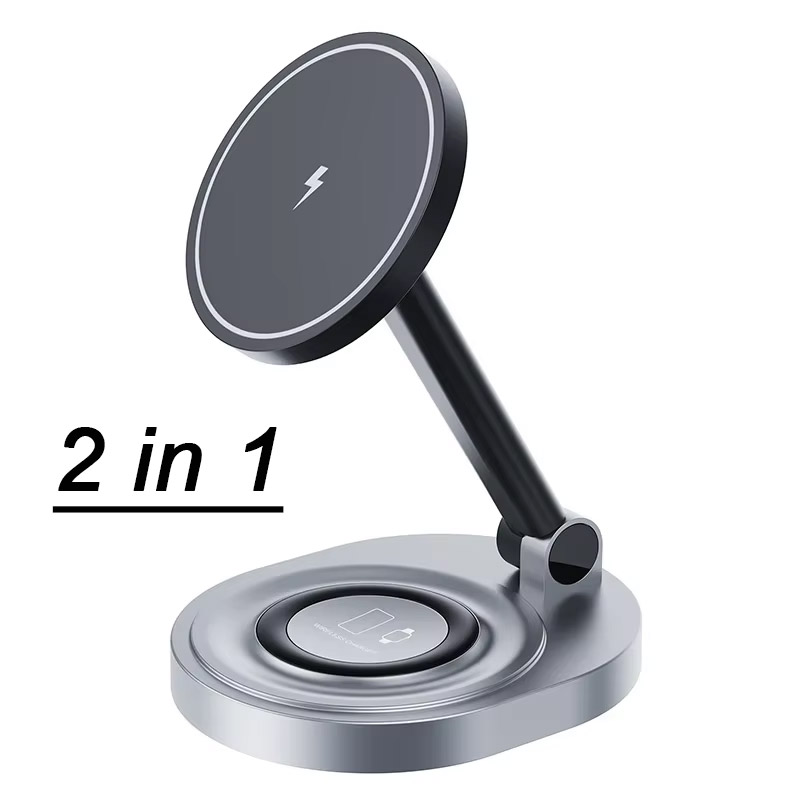 Magnético 2 em 1 carregador sem fio suporte almofada estação de carregamento rápido doca para iphone 15 14 13 12 pro max apple watch 8 7 6 airpods: YELLOW