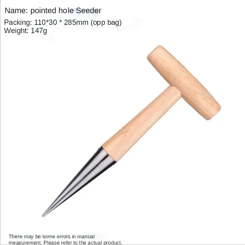 Stainless Steel Seeder Excavator Horticultural Wood Handle Hole Drilling Seedling Transplanting Flower Planting Seedling Planter: Red