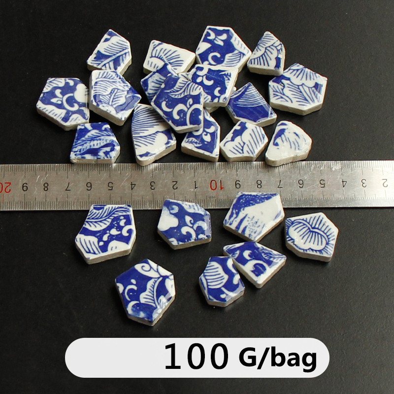100g mozaika ceramiczna fragmenty niebieskie i białe kawałki porcelany rzemiosło materiały kolaż małe płytki DIY kreatywna artystyczna dekoracja: White blue