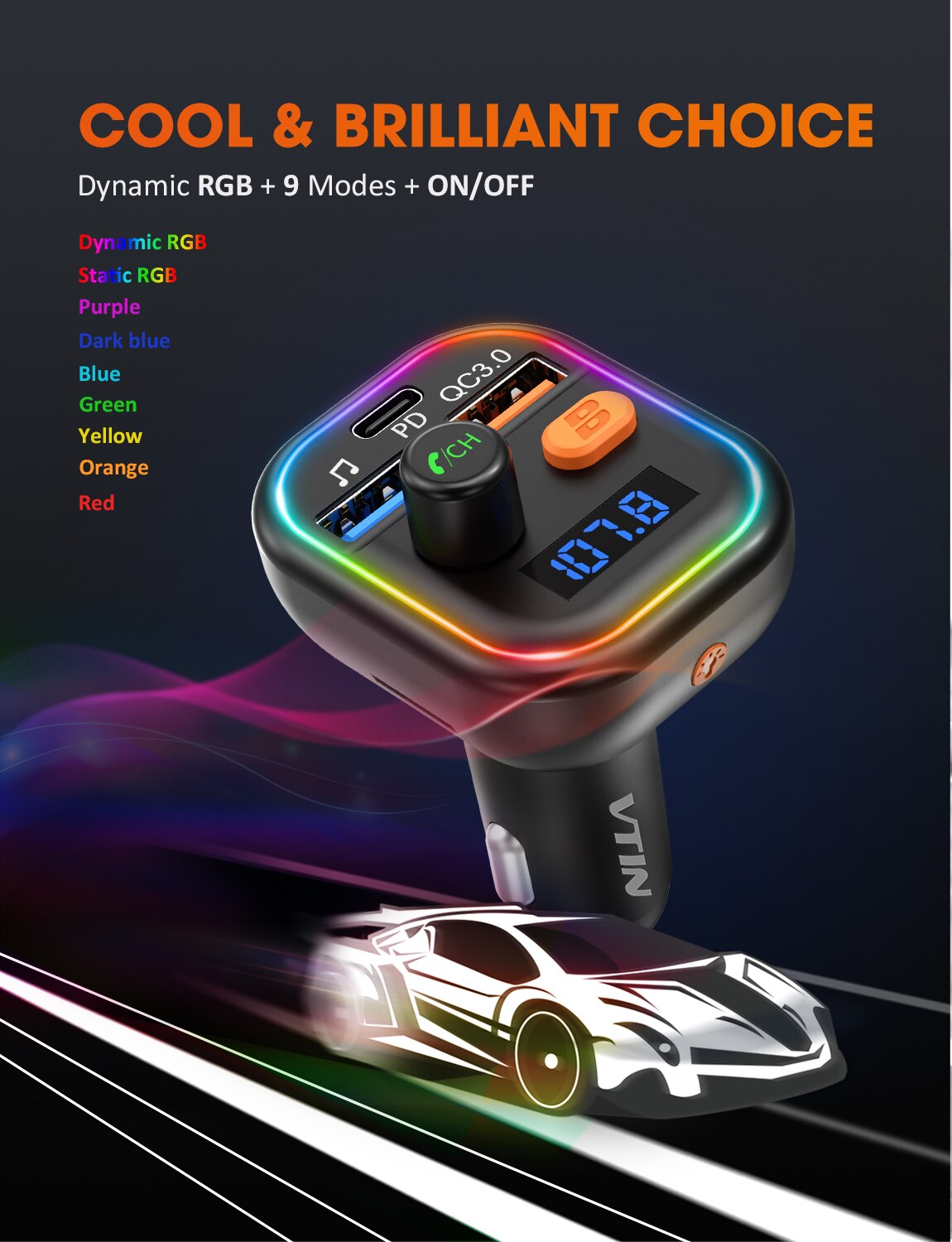 Victsing Bluetooth 5.0 Fm-zender Voor Auto Met Diepe Bas Audio Adapter Ontvanger &amp; 9 Backlight Modi MP3 Zender Auto kits