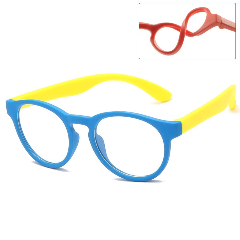 Warblade blå lys børnebriller runde silikone børn optisk ramme drenge piger computer gennemsigtig blokerende briller  uv400: Blå gul
