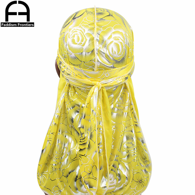 Turbante con estampado personalizado para hombre, Bandanas con estampado de rosas, correas largas de seda, accesorios para el cabello: Gris