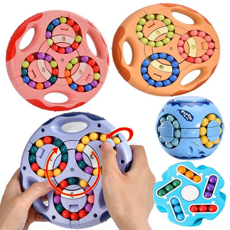 3In1 Kids Roterende Magische Bonen Vingertop Cube Speelgoed Kinderen Spin Kraal Puzzels Game Learning Educatief Volwassenen Stress Relief Speelgoed