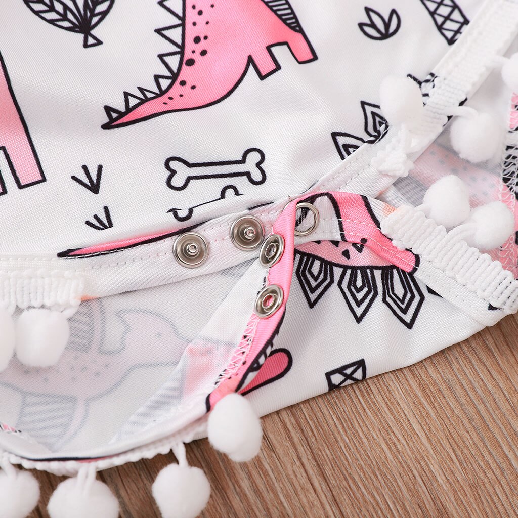 0-24M Newly Summer Infant Baby Girls Boys Bodysuits Animal Print Sleeveless Tassel Jumpsuits Clothes
