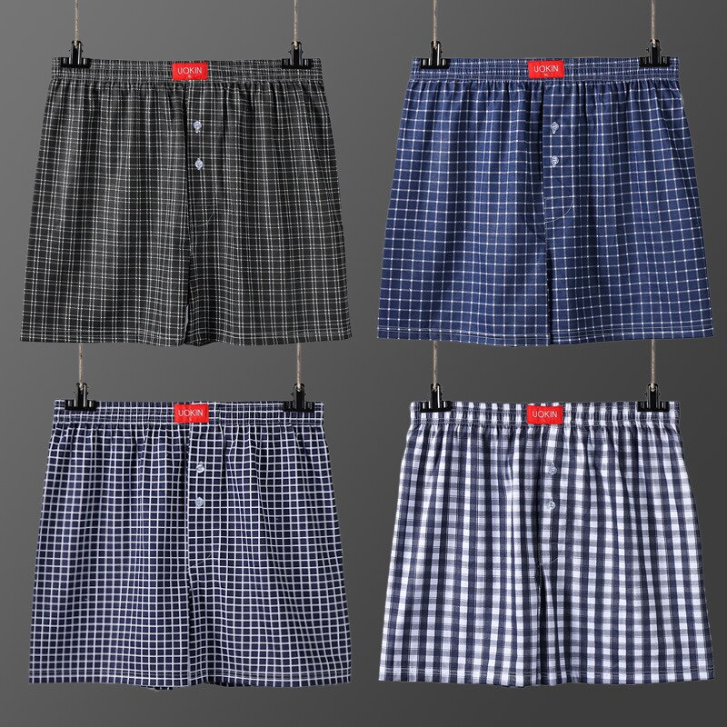 Men Sleep Bottoms Simple Shorts Blue Plaid Summer Male Short Pants Loose Home Wear Pyamas Casual Home Clothes