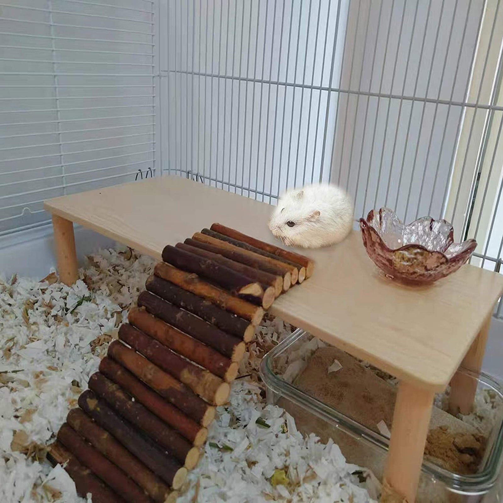 Pet Hamster Small Wooden Bridge Sleeping Nest Adjustable Enclosure Cage Equipment Tortoise Lizard Hedgehog Shelter Ladder X8