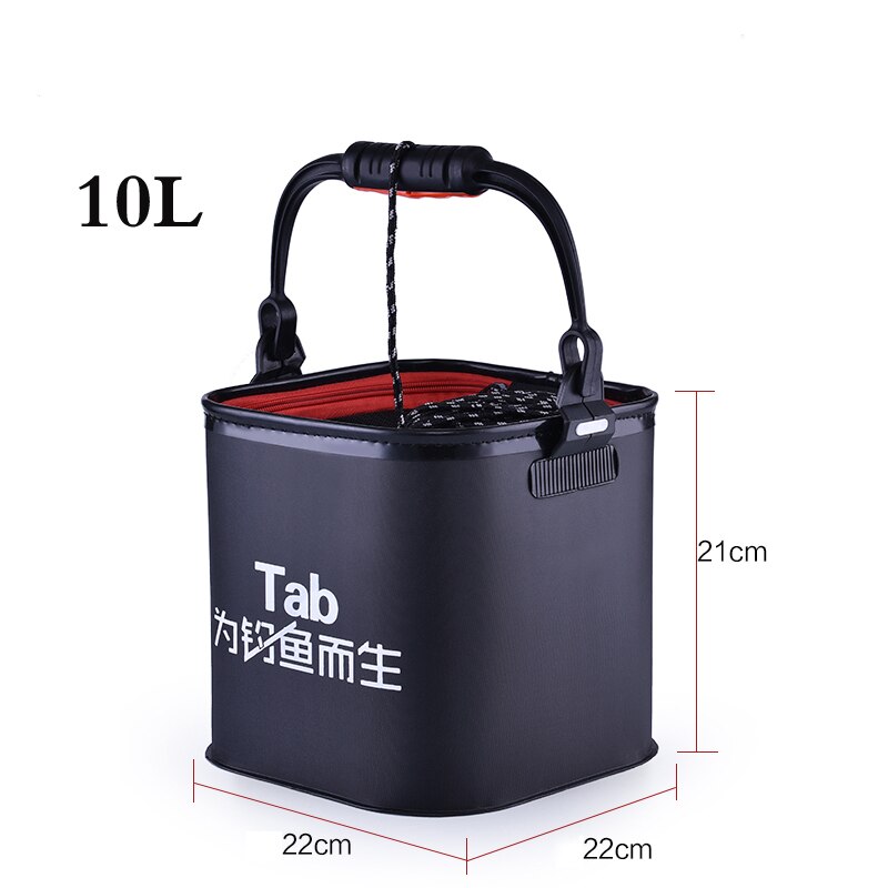 Seau pliable Portable pour poissons résistants à l'usure, boîte de matériel de pêche en Eva avec poignée, sac de pêche en plein air: 10L Black and rope
