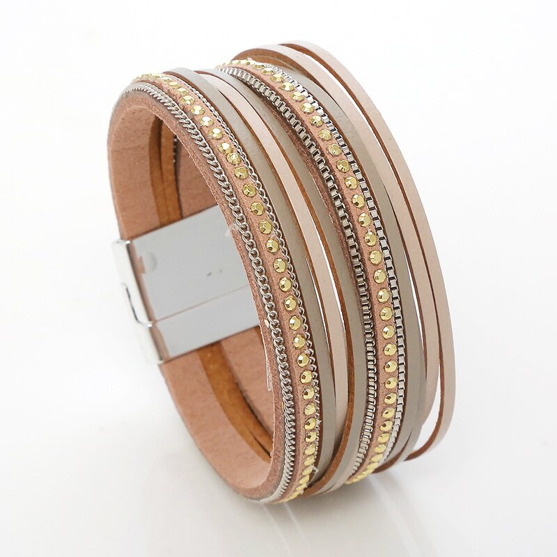 Vonnor Multilayer Lederen Armband Voor Wmoen Magnetische Sluiting Wide Wrap Armbanden & Bangles Sieraden