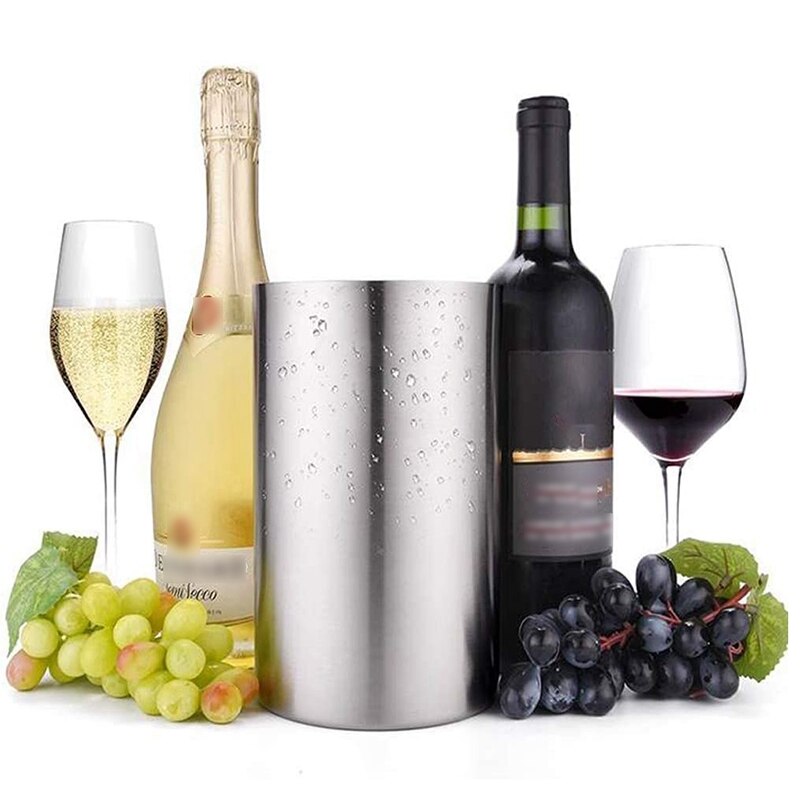 2 Pack Stainless Steel Double Wall Wine Cooler Bucket, Keeps Cold for Hours Wine Bottle Cooler Chiller with Clamp