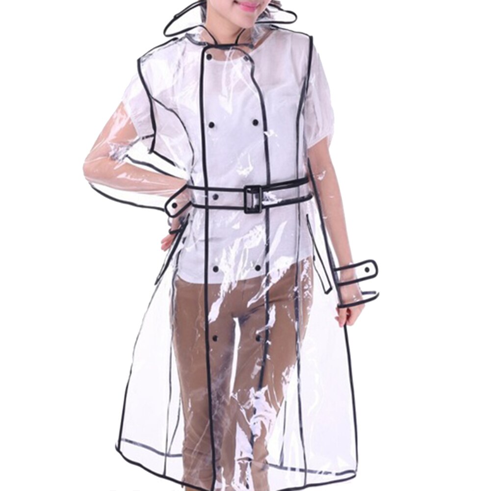 Femmes imperméable Transparent ceinturé veste imperméable clair pluie manteau à capuche poncho produits ménagers