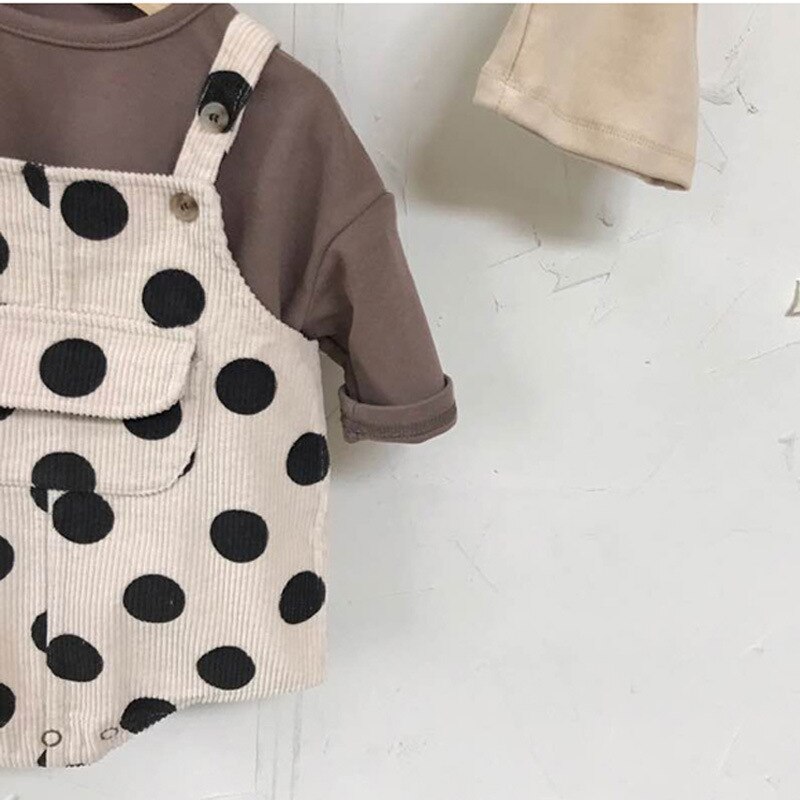 MILANCEL baby clothing polka dot infant girls bodysuits sleeveless big pocket toddler boys outfit