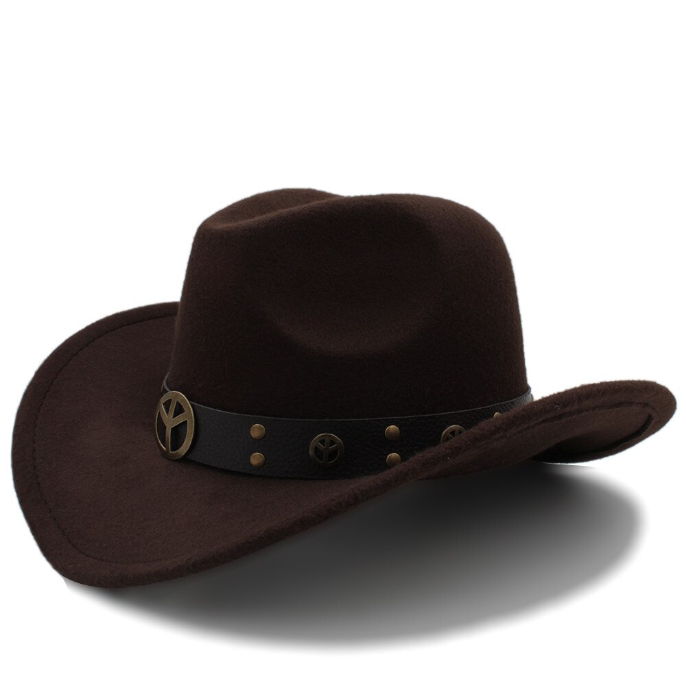 Men Wool Hollow Western Cowboy Hat for Gentleman Cowgirl Jazz Equestrian Sombrero Hombre Cap Size 56-58cm: Coffee