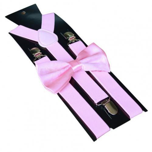 Bretelles robustes pour hommes, noir, 17 couleurs, 3 pinces solides, pantalon élastique réglable, bretelles, travail, fête: Pink