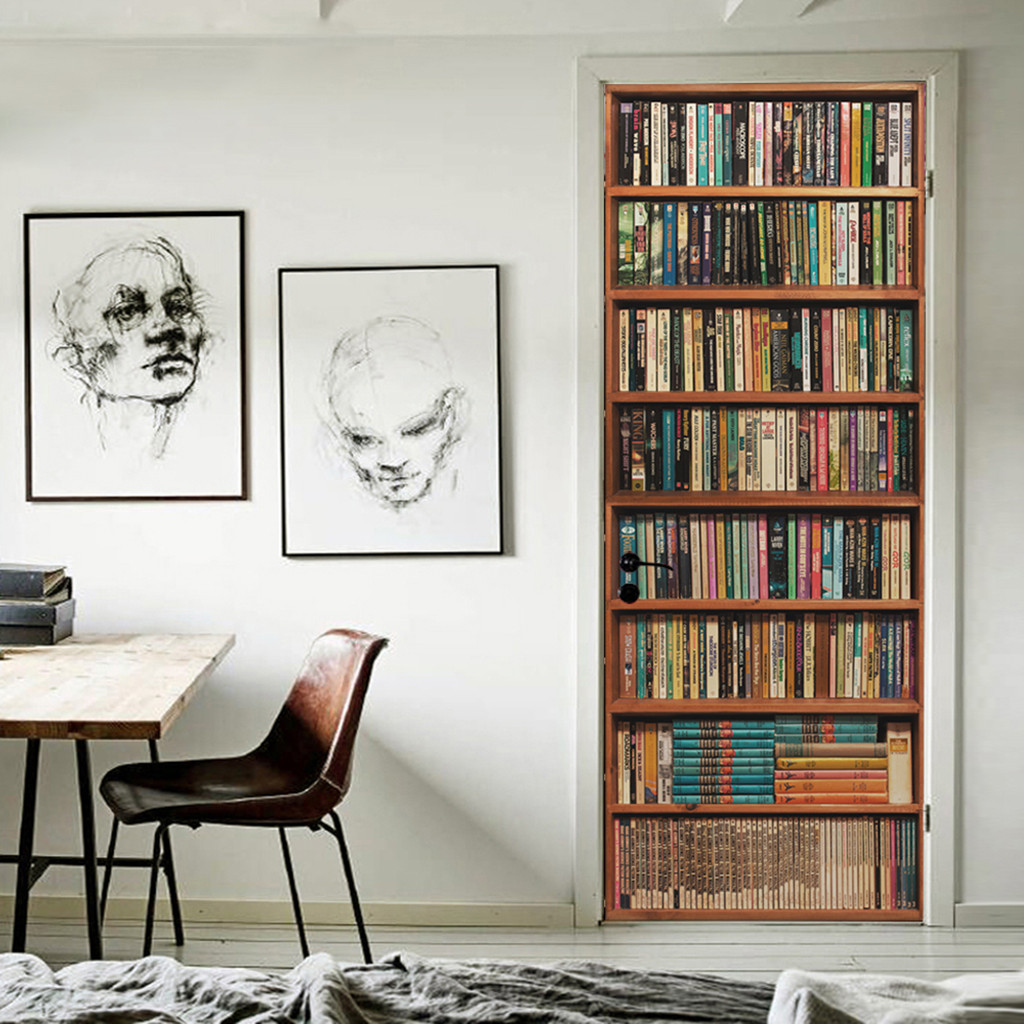 Adesivo 3D Porta Libreria - Pellicola Autoadesiva PVC, Design Libri Vintage, 90x200cm