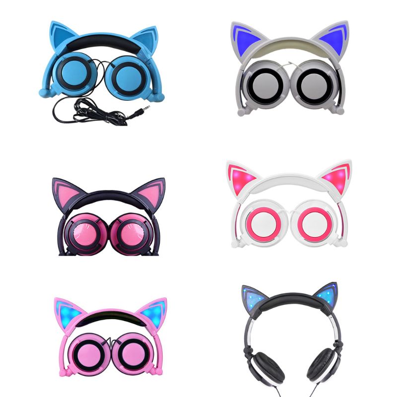 Gaming Headset - Wired - Glowing Cat Ears - Foldable - Portable - for Kids