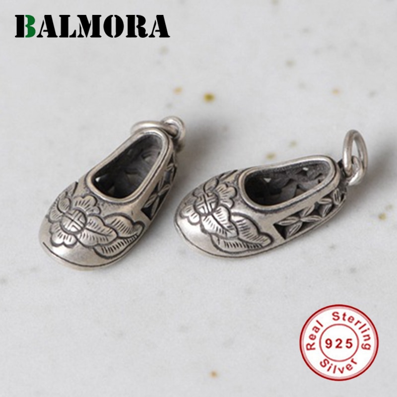 BALMORA 1 Piece Original 100% 925 Pure Silver Retro Shoes Pendant For Women Peony Pendant Thai Silver Jewelry Without Chain