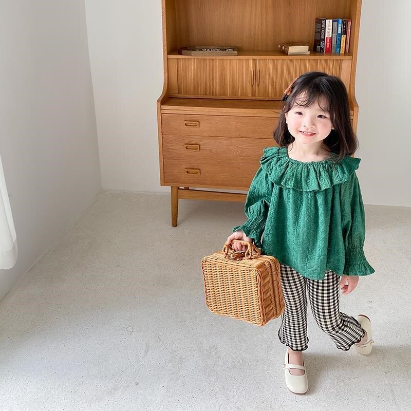 Koreaanse Versie Flared Broek Herfst Kleding Voor Kids Plaid Slanke Meisjes Broek Lente Uitloper Leggings Bell Bottoms Kinderen