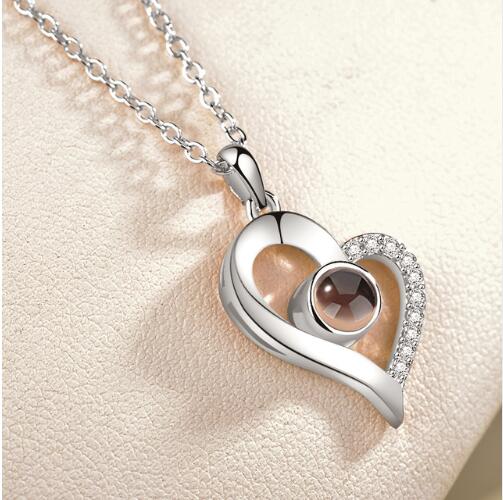 Romantische Liefde Geheugen Initial Ketting Rose Goud & Zilver 100 Talen I Love U Projectie Hanger Ketting Collier Femme: 8