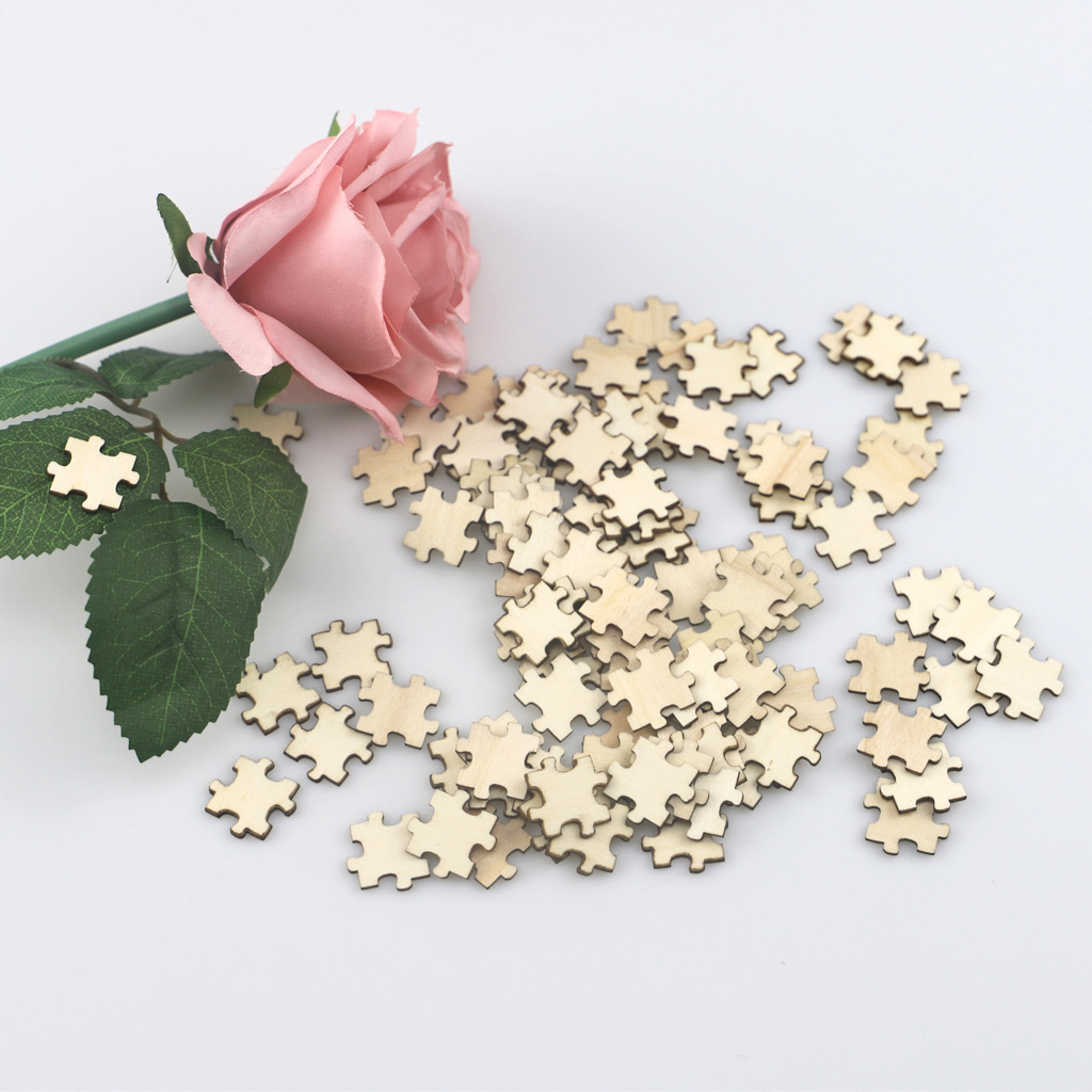 50pcs 20mm Unfinished Wooden DIY Jigsaw Puzzles Plain Puzzle Pieces Blank Puzzle Pieces for DIY Crafts, Arts, Card Making
