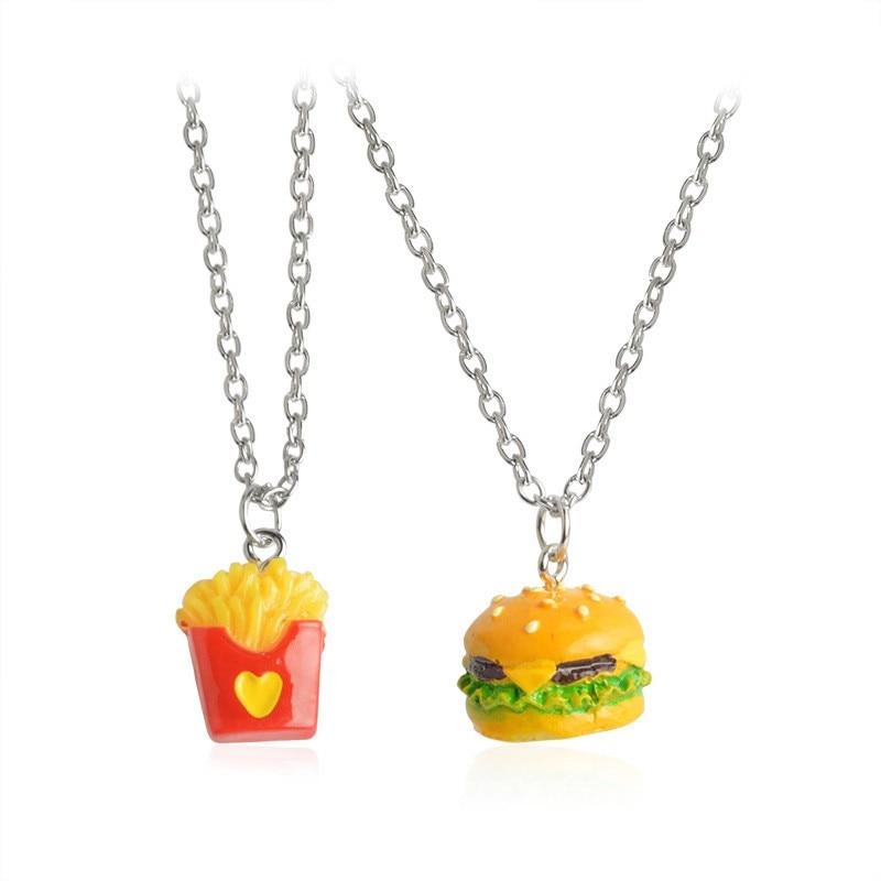 2 unids/set mejor amigo para siempre BFF Cadena de plata colgante de comida rápida collar lindo patatas fritas hamburguesa niños joyería
