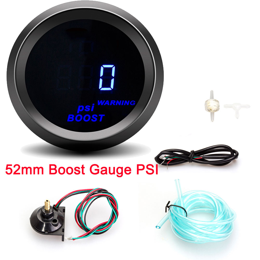 AD 52mm Car Digital Tachometer Turbo Boost Gauge PSI BAR Water Temp Oil Temp Oil Pressure Gauge Voltmeter Rpm Warning Light: Dark Grey