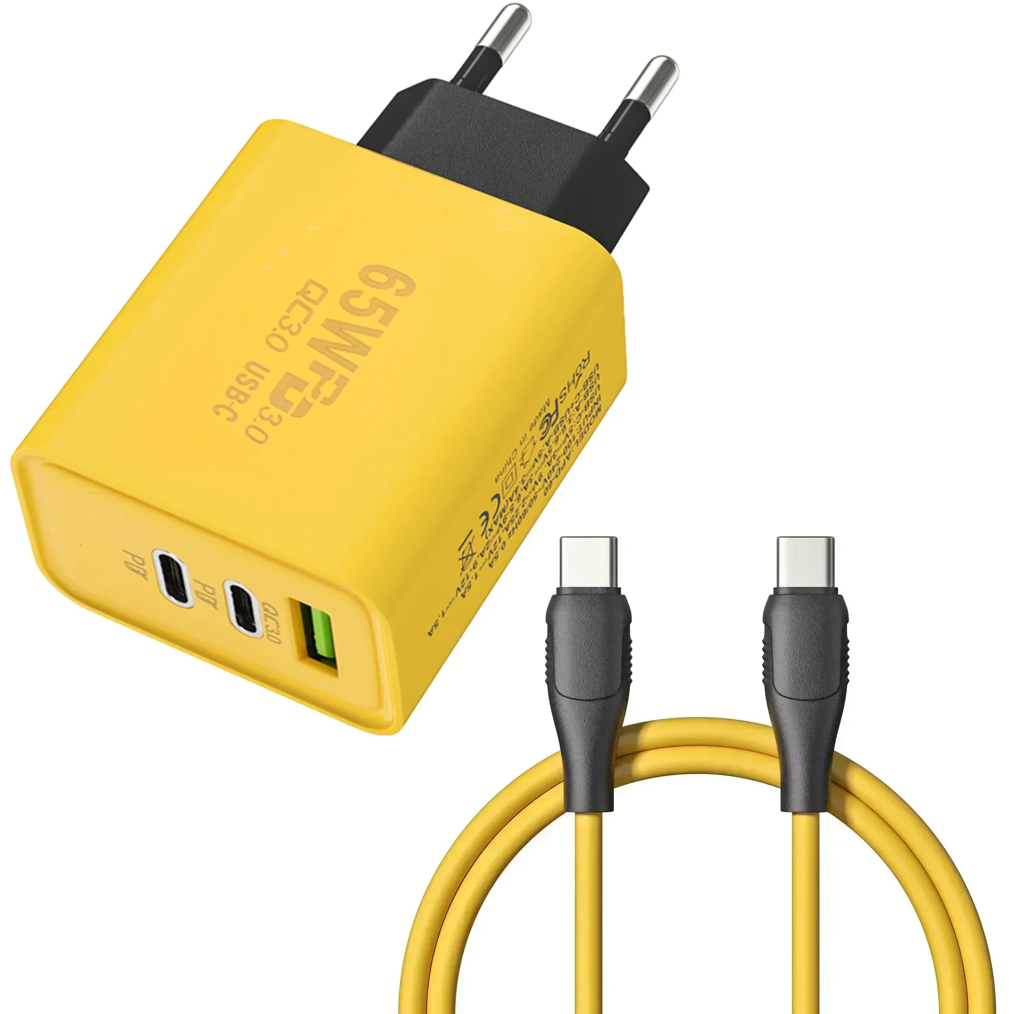 65 W 3 Poorten GaN USB PD Mobiele Telefoon Opladers USB C Naar Type C Hoge snelheid Opladen Datakabel Koord QC3.0 Mobiele Telefoon Muur Adapter: IL