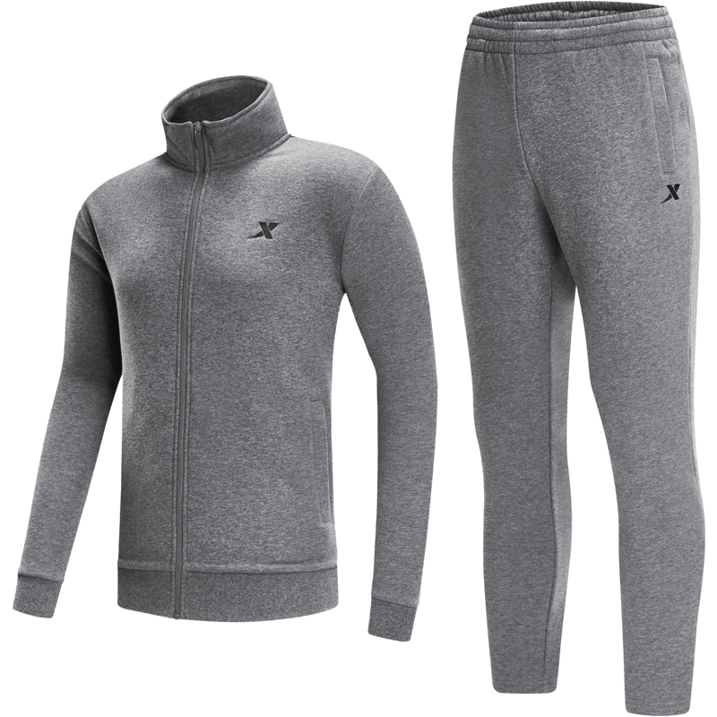 Xtep Mannen Sport Pak Gebreide Tweedelige Lange Mouwen Jas Voeten Casual Broek 882329969571: dark gray / L