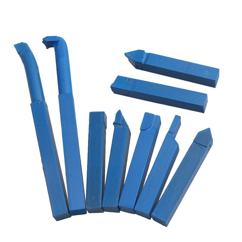 9 Pcs Iron Lathe Brazed Carbide Turning Tool Drill Bit Square Shank Blue 10X10Mm