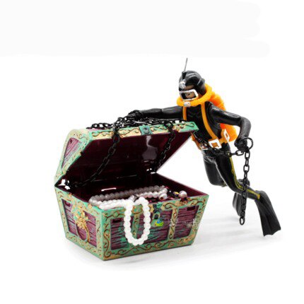 Action Aquarium Ornament, Live-Action Aerating Fish Tank Decorations, Undersea Treasure Chest and Diver Action Ornament: A
