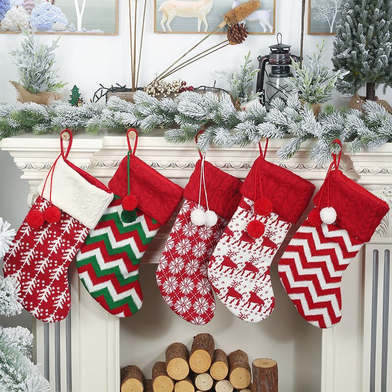 Julepynt strikkede sokker slikpose juletræ hængende dekorationer