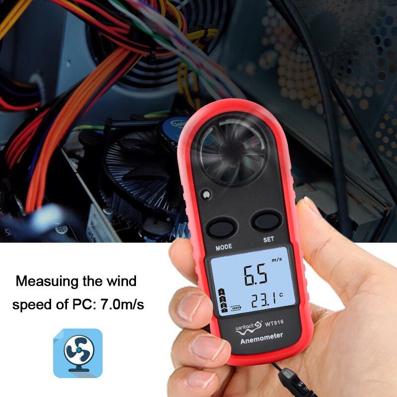 Mini Digital handheld Wind speed meter scale Anemometer Thermometer WT816 WINTACT