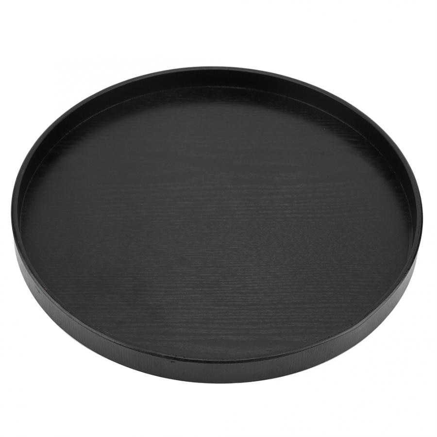 Black Round Tray Natural Wooden Tea Tray Plate Snacks Cake Dessert for Hotel Home Serving Tray Great for serving tea coffee