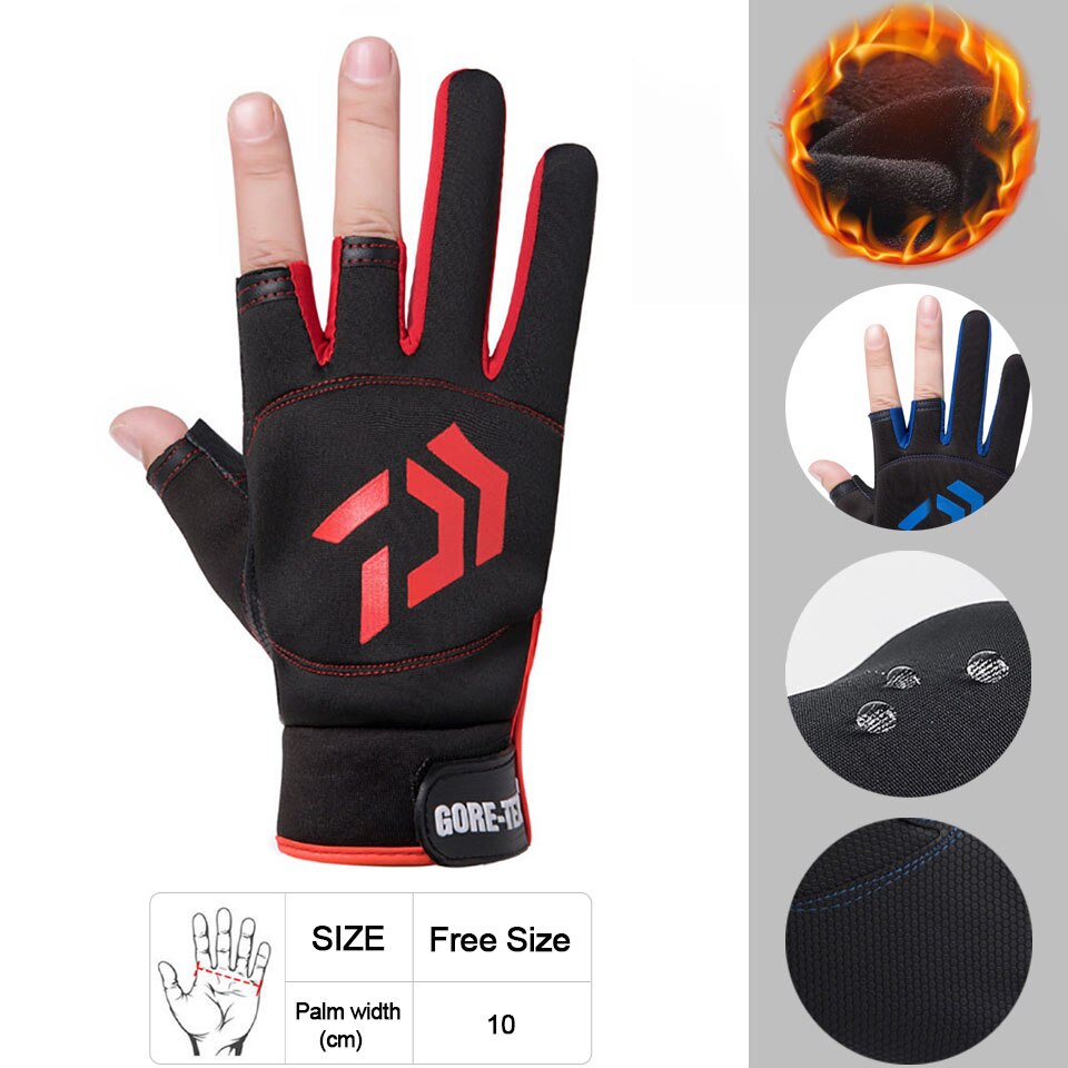 Männer Angeln Handschuhe Im Freien Nicht-slip Angeln Schutz Handschuhe Drei Finger Cut Sport Halbe Finger Handschuhe Angeln Wasserdicht: Type D Black red