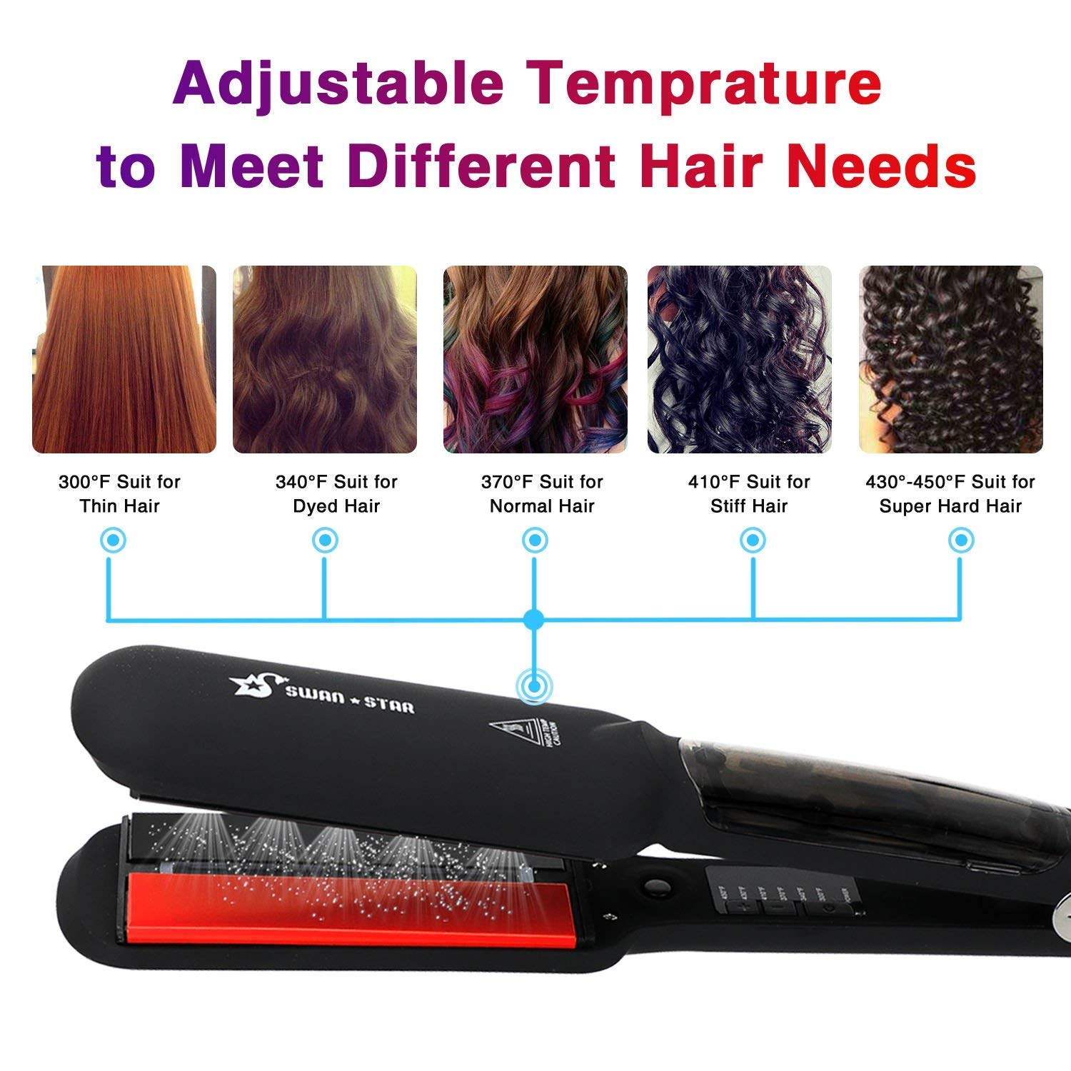 Infrared Steam Straighteners for Hair Infrared Hair Iron with 2 Inch Wide Ceramic Tourmaline Plates Hair Iron