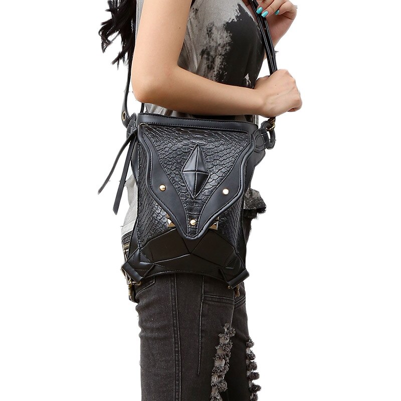 Staal Master Punk Vrouwelijke Retro Rock Schoudertas Mini Telefoons Been Tas Mannen En Vrouwen Messenger Schouder Taille Bag