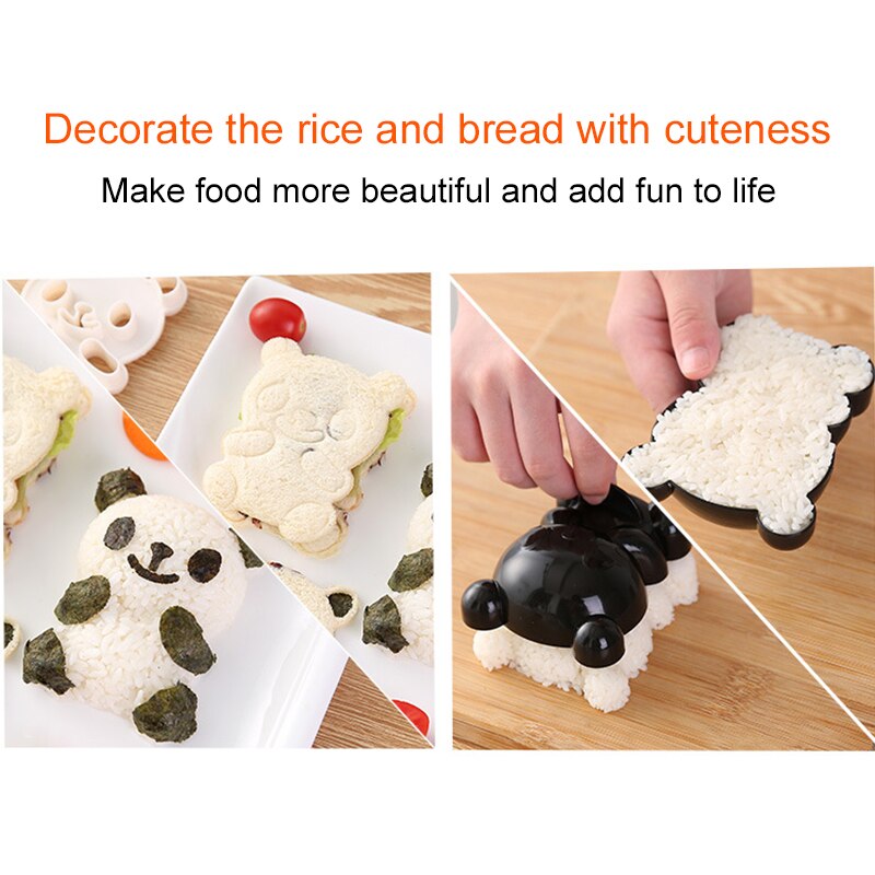 4pcs/Set Cute Panda Rice Mold DIY Sushi Mold Maker Dry Roasted Seaweed Cutter Sushi Making Kitchen Tools Bento Accessories