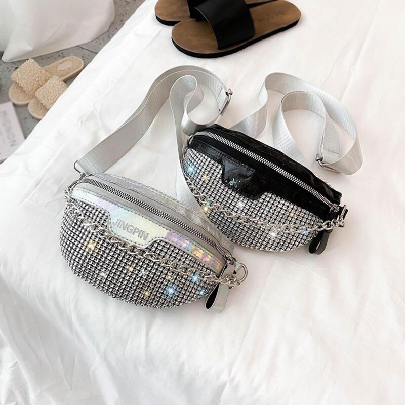 Punk bum bolsa de cristal bling diamante sacos da cintura para as mulheres fanny packs cinto saco splice crossbody sacos para peito bolsa cintura packs