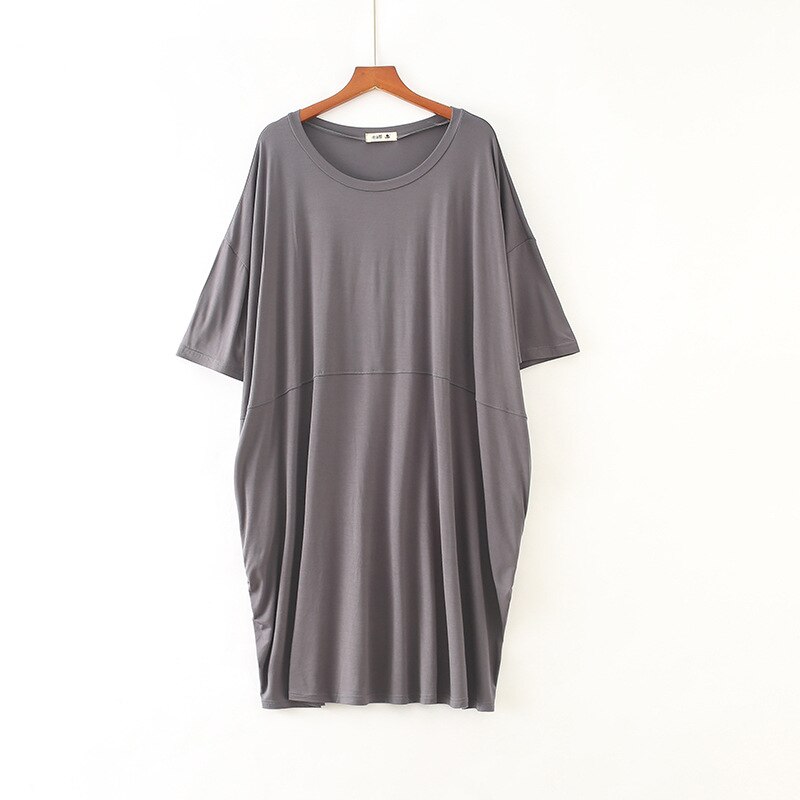 Solid Vrouwen Nachtkleding Zomer Oversize Thuis Jurk Korte Mouw Nachtjapon Lounge Losse O-hals Modal Katoen Slaap Shirt