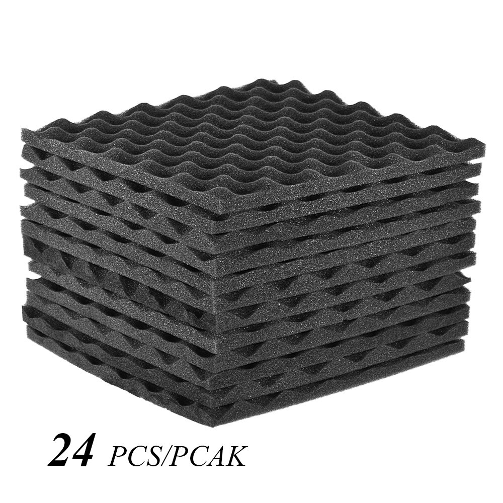 24 Pack Studio Acoustic Foams Panels Sound Insulation Foam 30 * 30cm/ 12 * 12in Sound-absorbing cotton Soundproofing Foam: black 24PCS