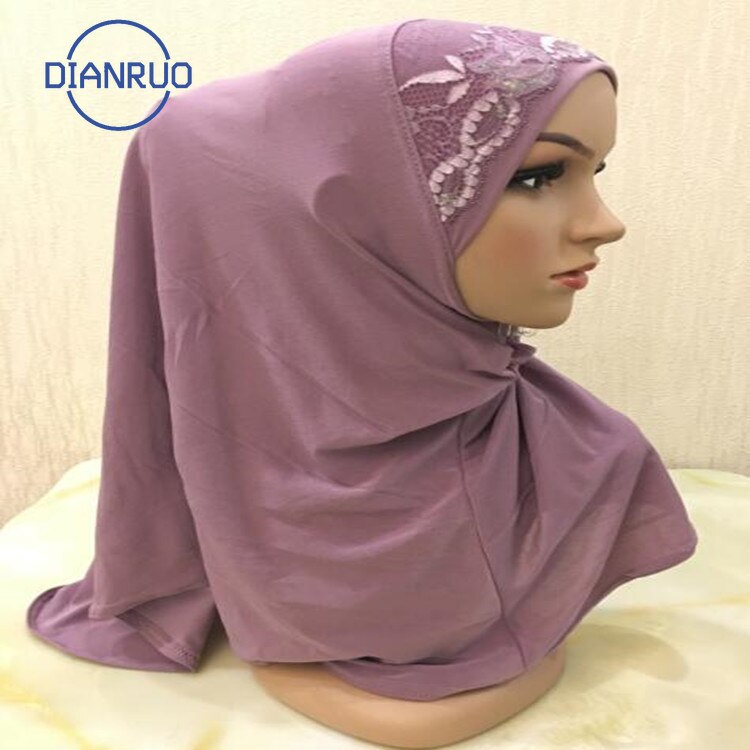 DIANRUO 60X60CM Women Decorative Lace Scarf turban Solid Shawls Pleated Headband Hijab Muslim Wraps Scarves scarf N405
