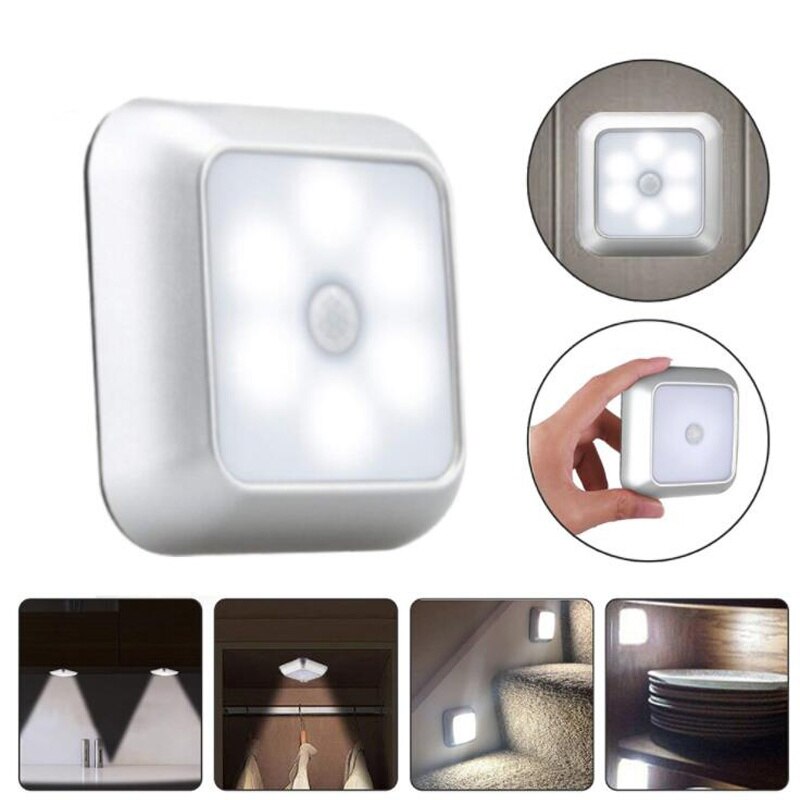 6 Led Smart Motion Sensor Led Verlichting Voor Kamer Nachtlampje Batterij Aangedreven Gangpad Verlichting Hal Pathway Wc Trappen lamp
