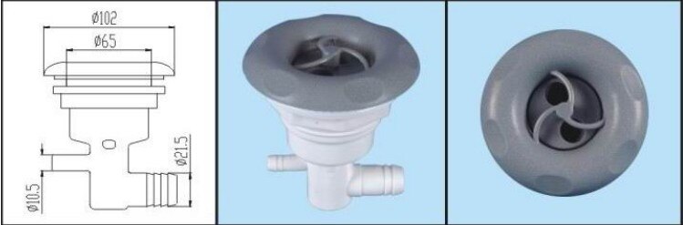 Spa & pool 4 " spa-dyser plast/ss med dobbelthuls roterende dyse