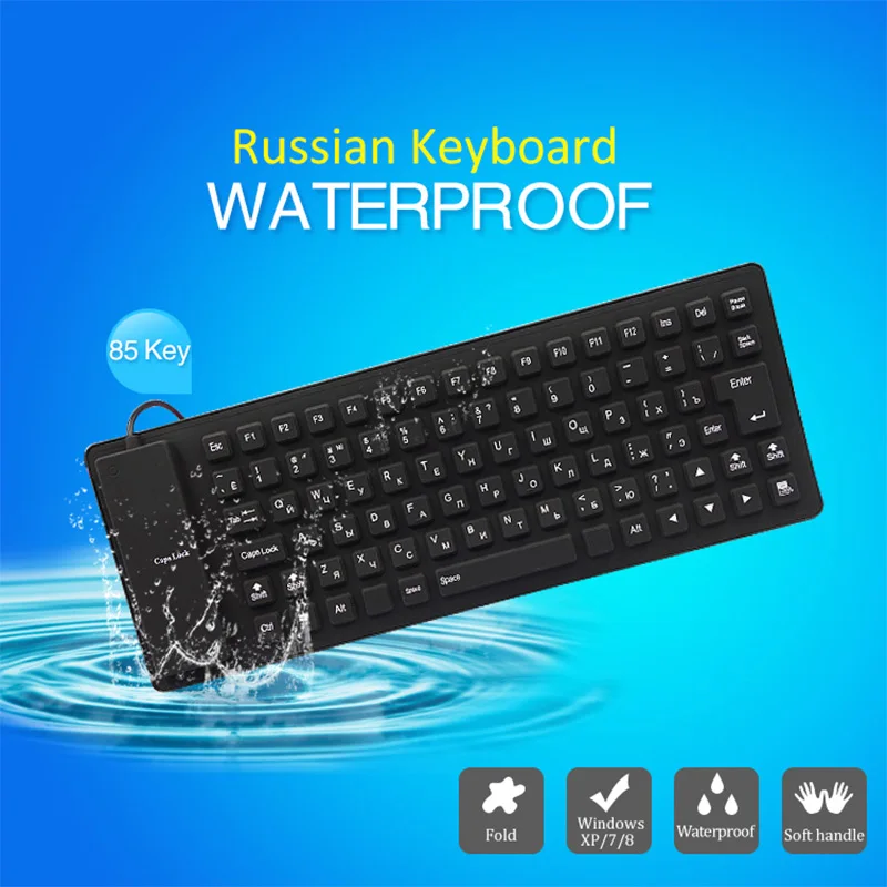 85-Tasten-Silikon, Englisch, Russisch, Tastatur, Tablet, Desktop-Pad, PC, Tablet, wasserdicht, USB, kabelgebunden, Gamer, Büro, russische Tastatur