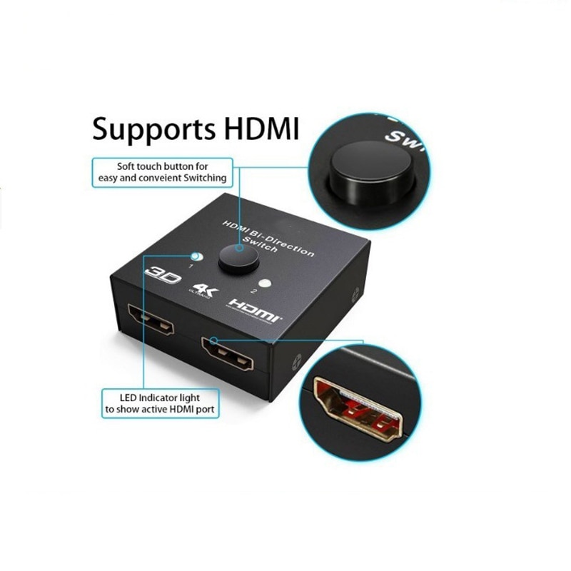 4K HDMI Switch 2 Poorten Bi-directionele 1x2/2x1 HDMI Switcher Splitter Ondersteunt ultra HD 4K 1080P 3D HDR HDCP voor PS4 Xbox HDTV