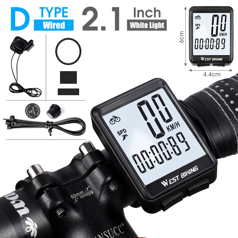 WEST BIKING-velocímetro de ciclismo, ordenador con pantalla grande de 2,8 pulgadas, resistente al agua, 20 funciones, inalámbrico y con cable, para bicicleta de montaña: D Wired White